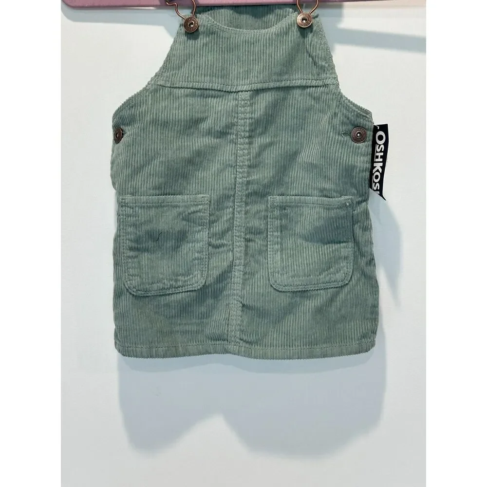 NWT Oshkosh B'gosh Corduroy Overall Dress Sage Green Size 2T